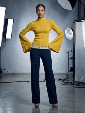 Anthropologie Maeve Colette Ribbed Mock Neck Bell Sleeve Sweater Medium